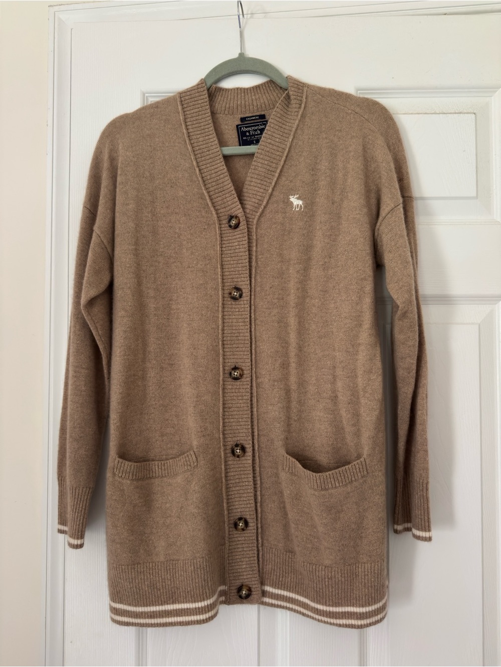 Abercrombie & Fitch Tan Button-Front Cashmere Blend Cardigan